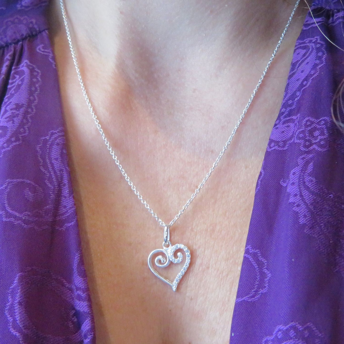 Sterling Silver heart Cubic Zirconia Necklace