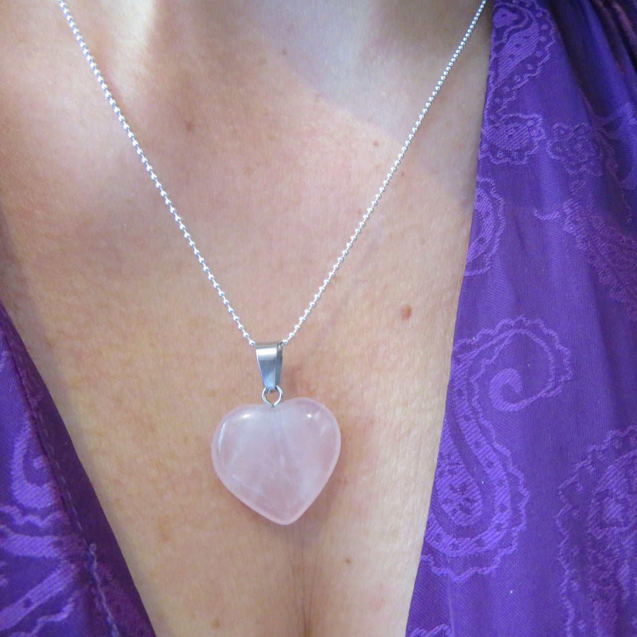 Natural Stone Heart Sterling Silver Necklace