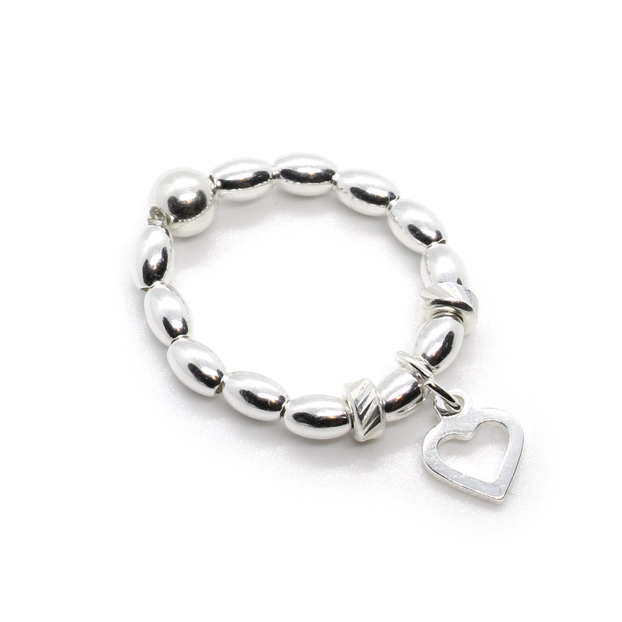 Sterling Silver Oval Bead Heart Ring