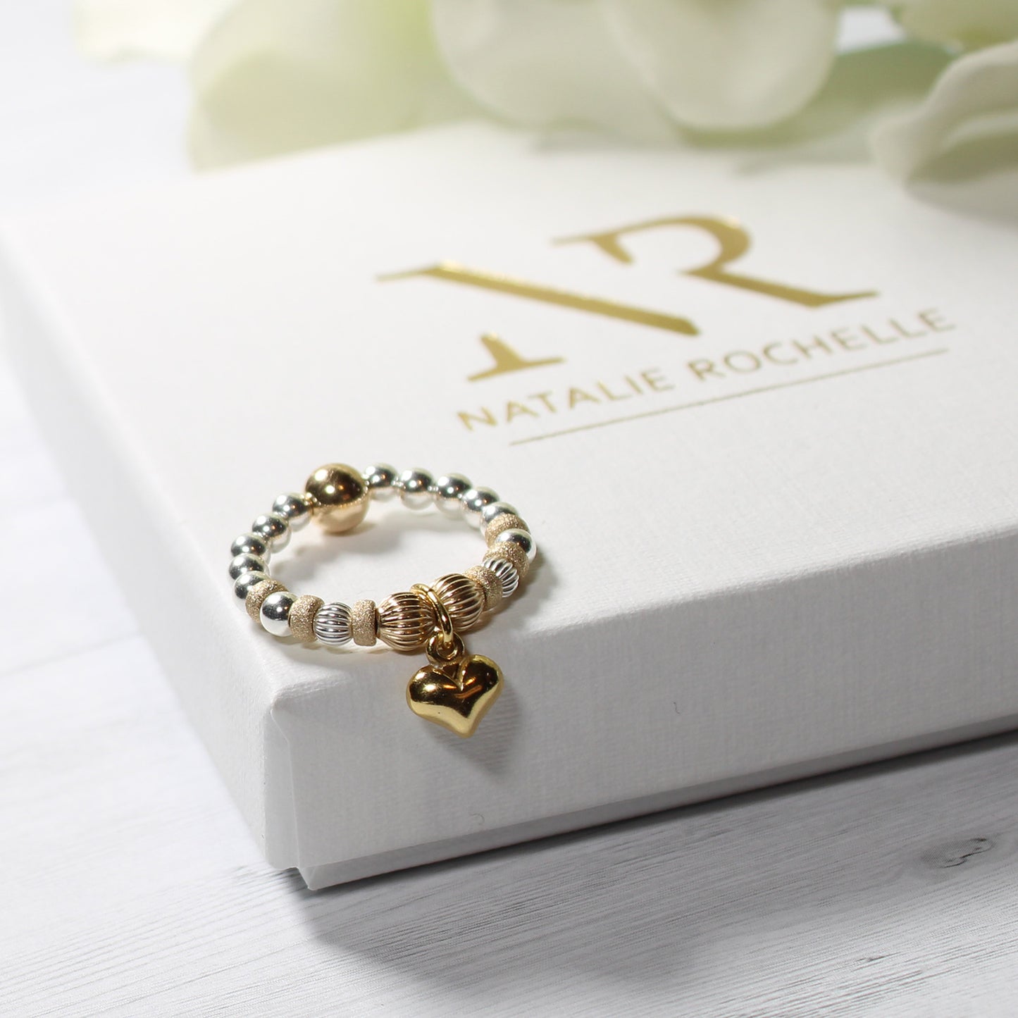 Gold and Sterling Silver Stretch Heart Ring