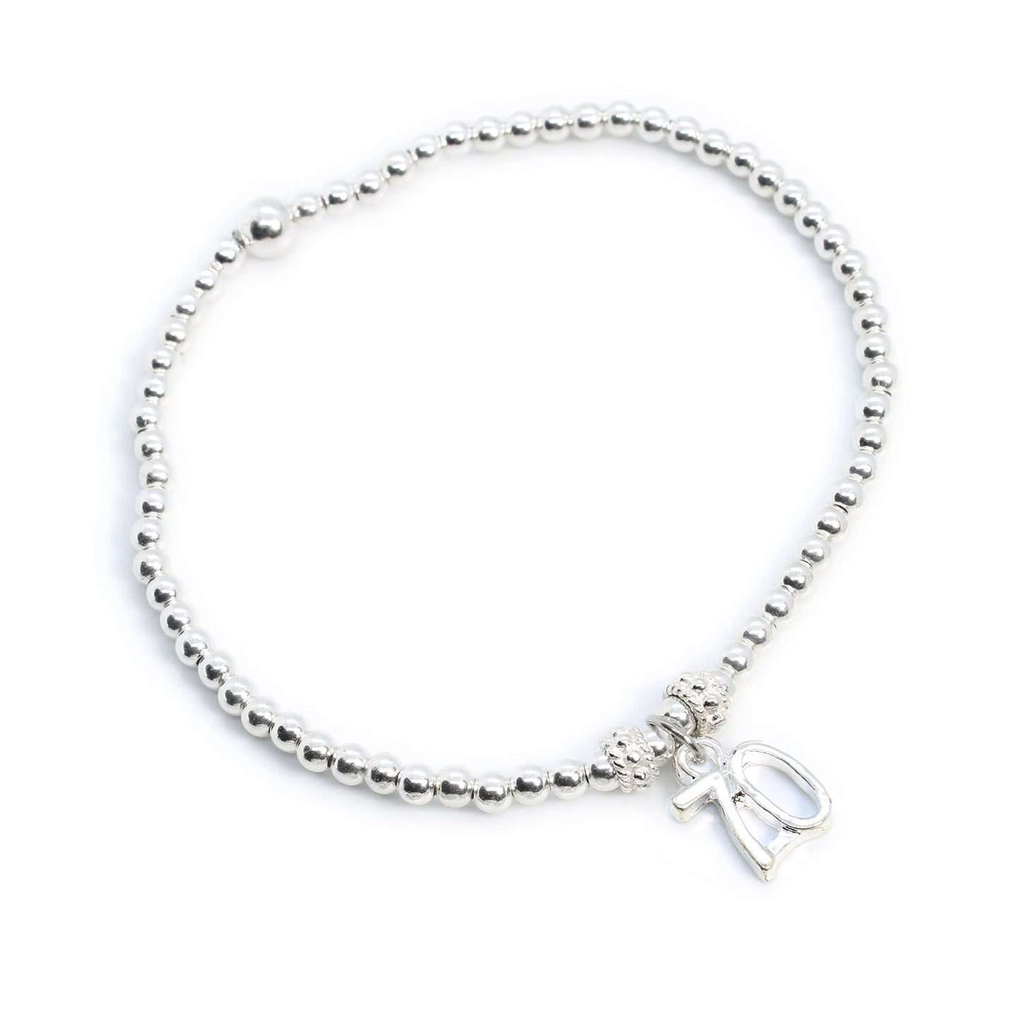 70 birthday charm beaded silver stacking bracelet