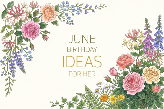 June birthday ideas for her, framed by roses, honeysuckle, foxgloves and forget-me-nots