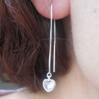 Thumbnail for Long Chain Sterling Silver Crystal Heart Earrings