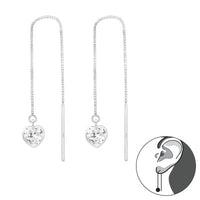 Thumbnail for Long Chain Sterling Silver Crystal Heart Earrings