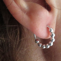 Thumbnail for 14mm Sterling Silver mini bali ball hoop earrings