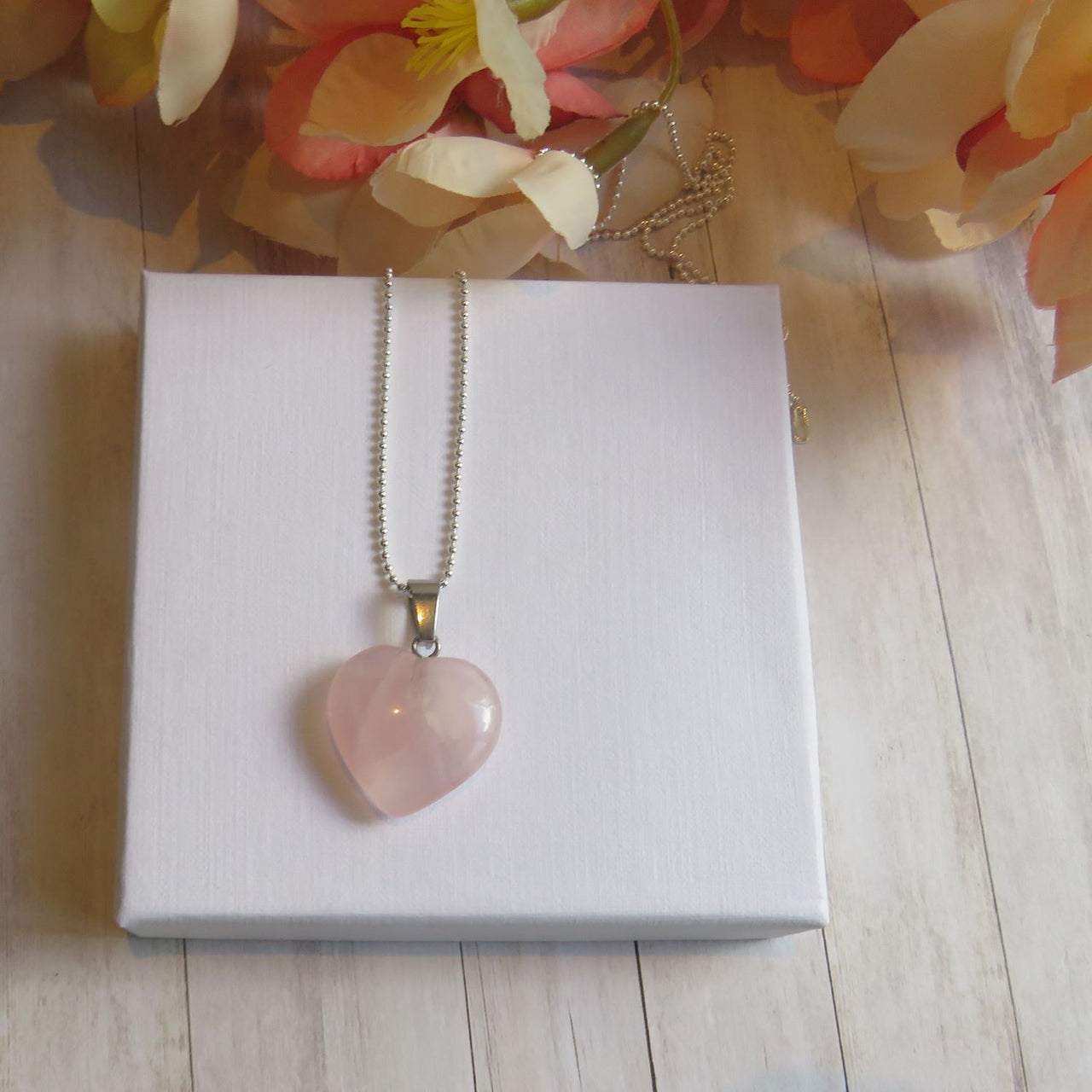 Natural stone heart sterling silver necklace