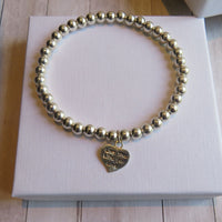 Thumbnail for ‘Live the Life you Love’ engraved heart charm Stacking bracelet