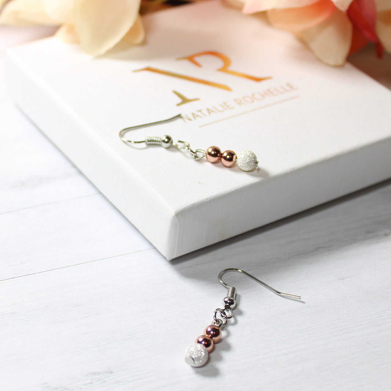 Rose Gold and Sterling Silver Sparkly Hook Earrings