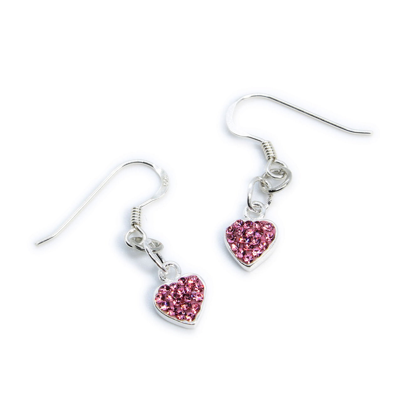 Sterling Silver Pink CZ Heart Hook Earrings