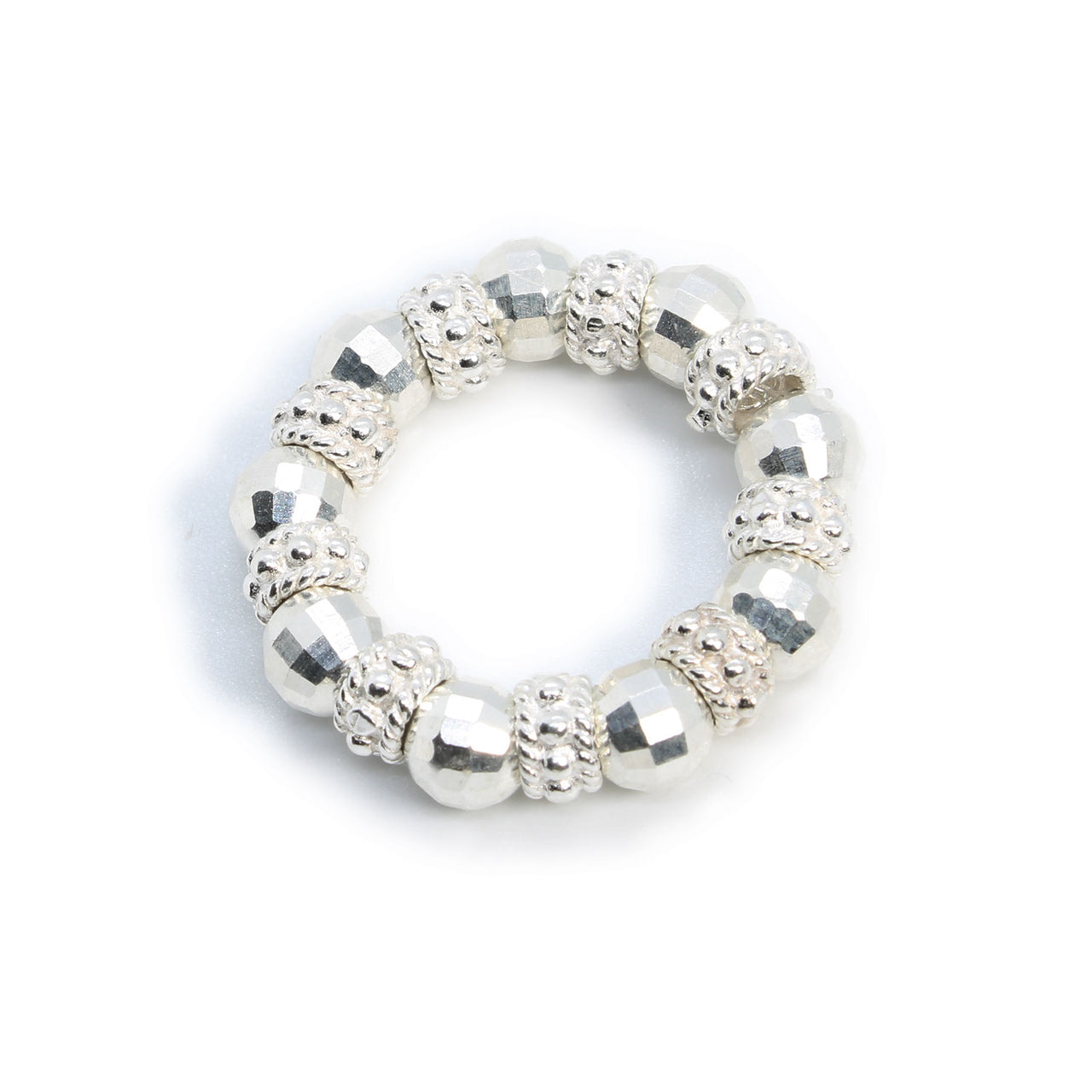 Sterling Silver Mirror/Fancy bead stretch ring