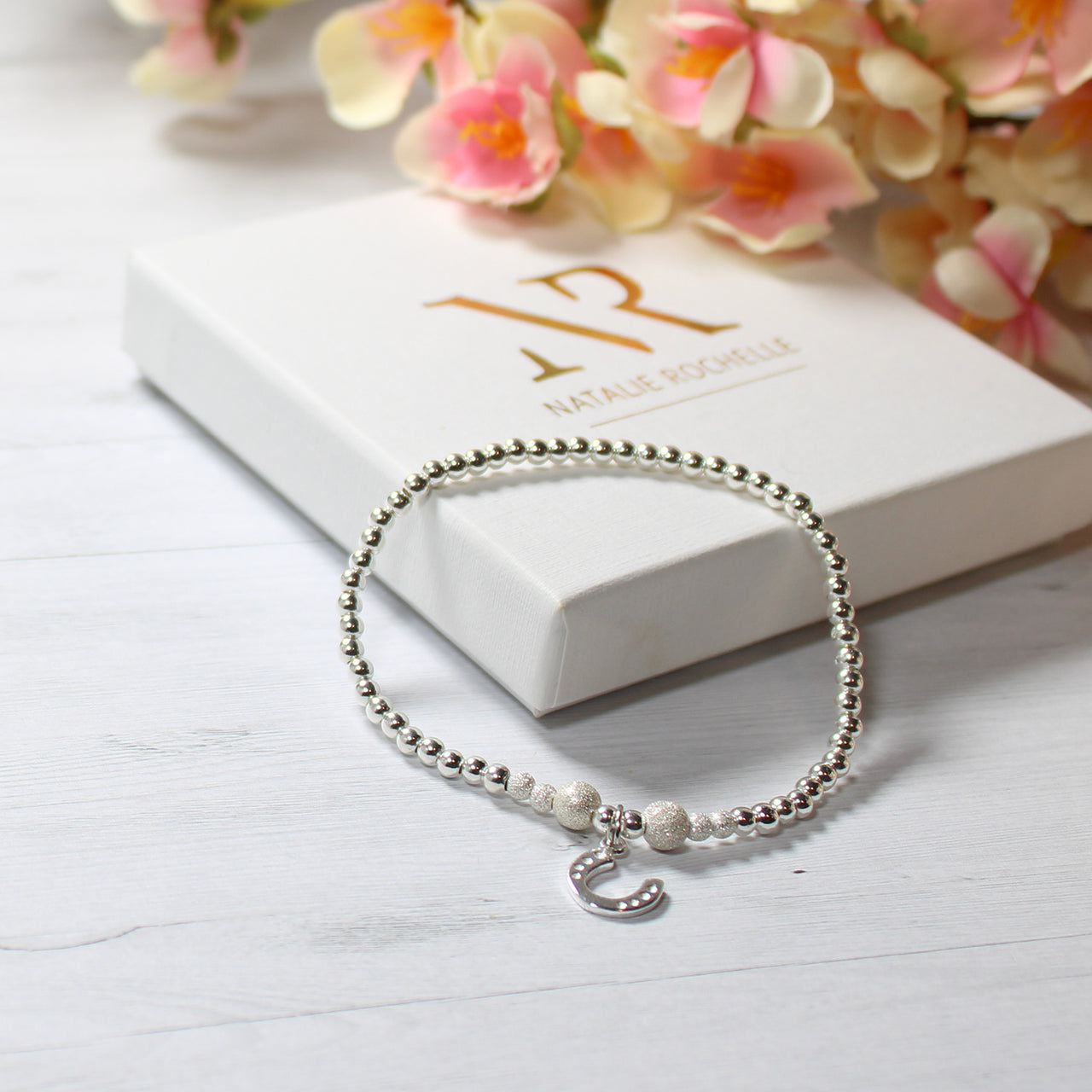 Sterling Silver Stacking Bracelet with Lucky Horseshoe Charm