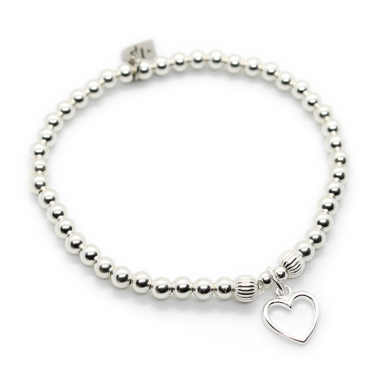 Sterling Silver Beaded Stacking Bracelet with Hollow Heart Charm
