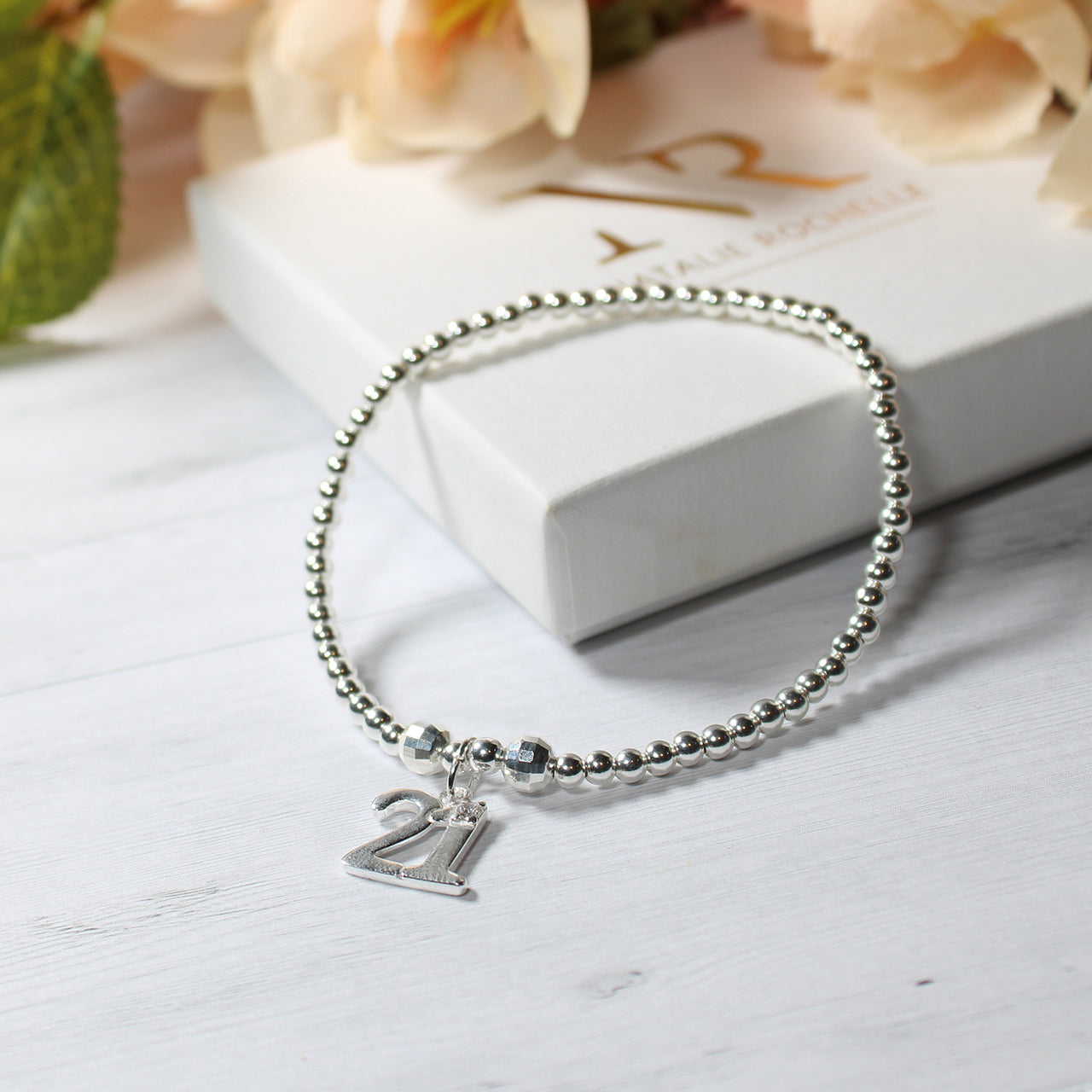 Sterling Silver Stacking Bracelet with 21st Birthday Charm