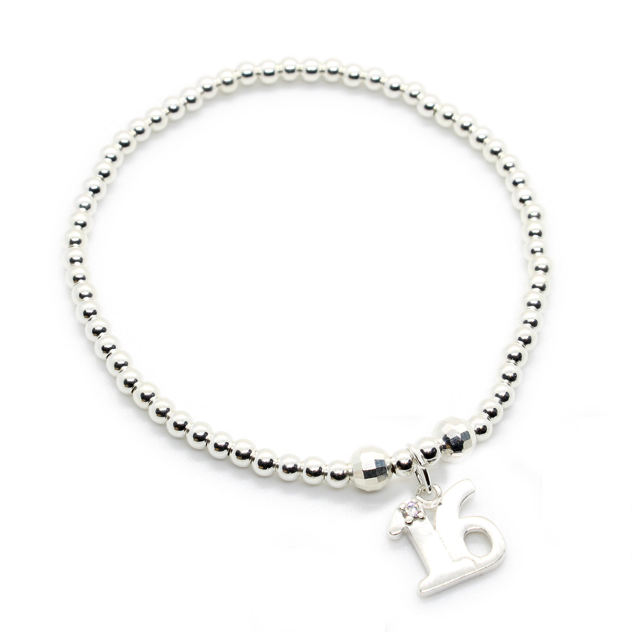 Sterling Silver Stacking Bracelet with 16th Birthday Charm