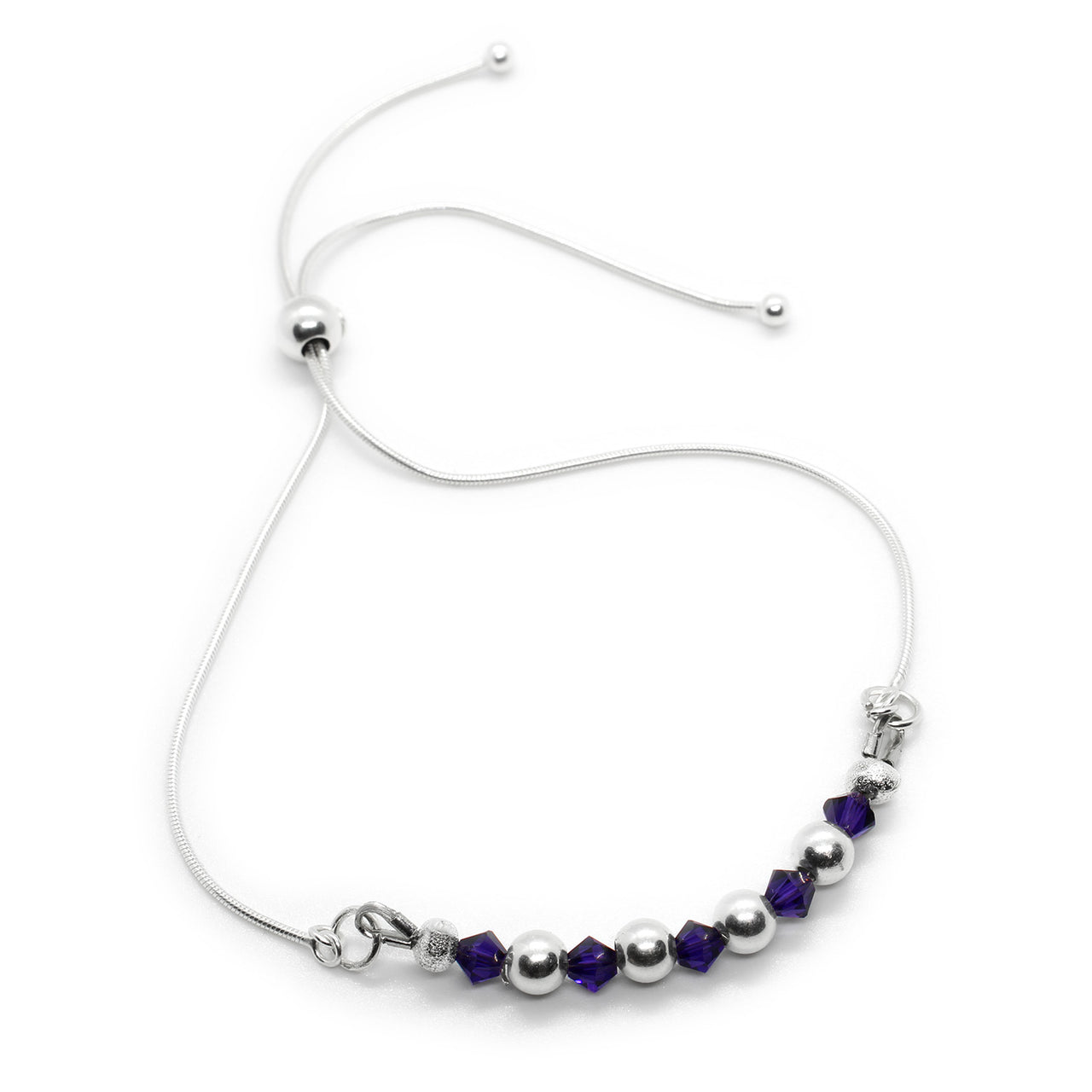 Sterling Silver Purple Crystal Ball Sliding Adjustable Bracelet