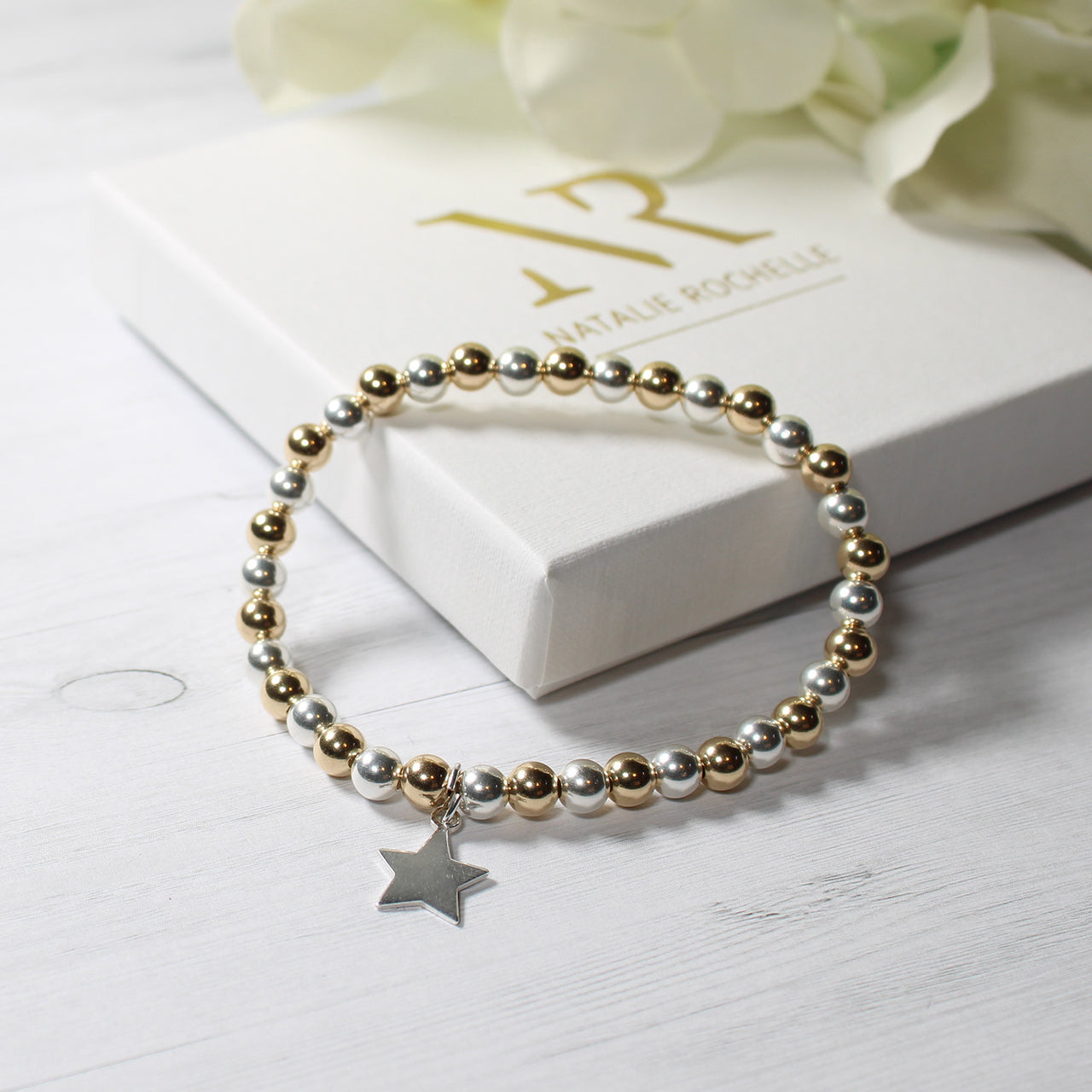Silver and Gold Star Charm Stacking Bracelet