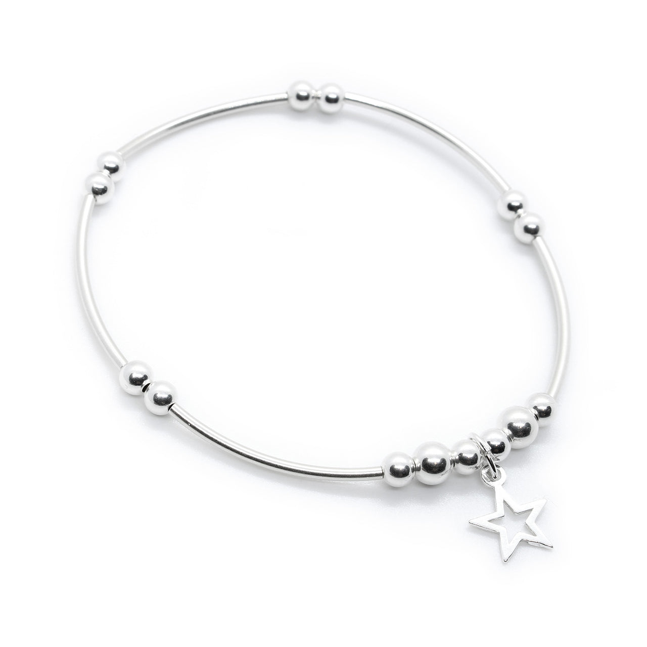 Star Sterling Silver Tubular Beaded Stretch Bracelet