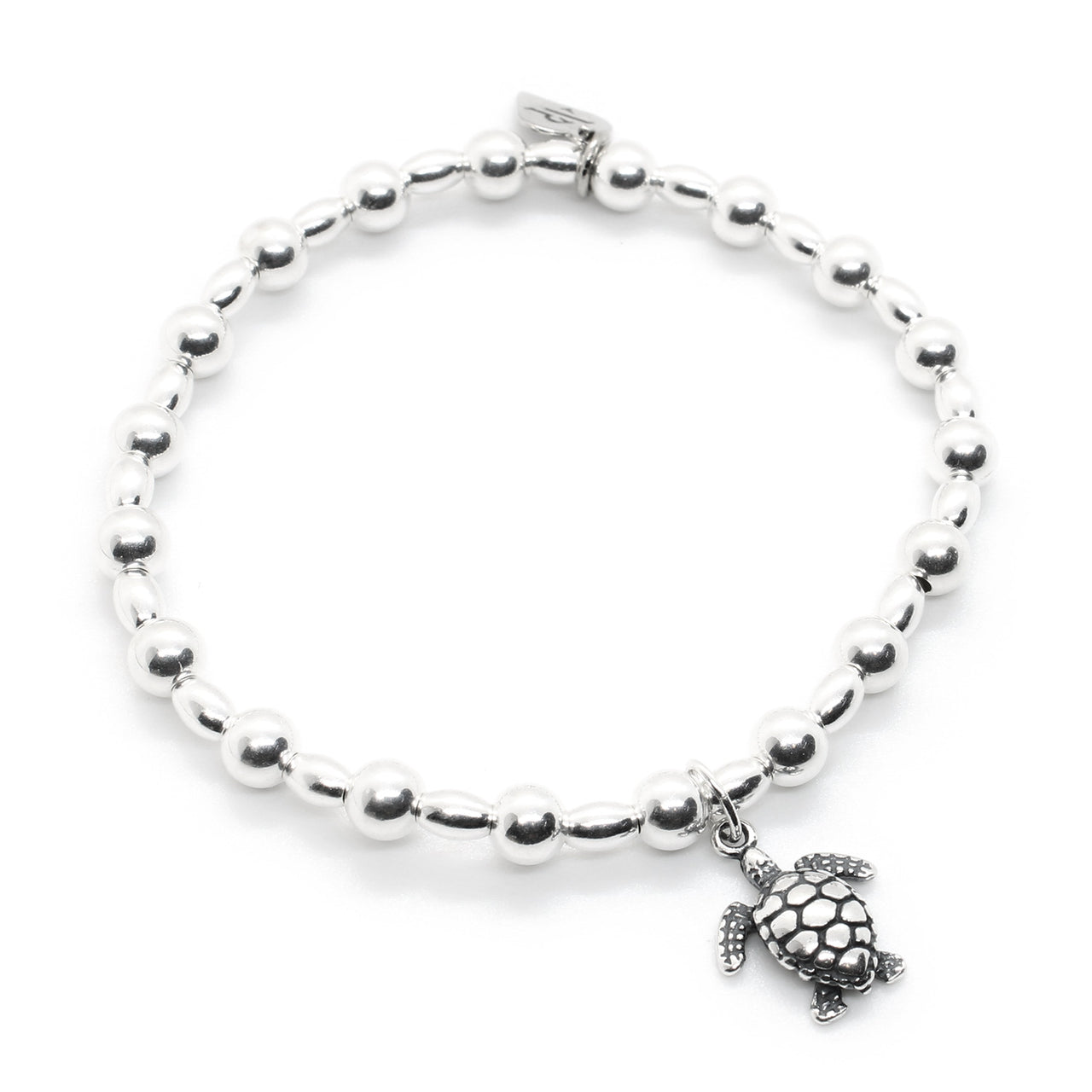 Sterling Silver Oval and Round Bead Turtle Bracelet