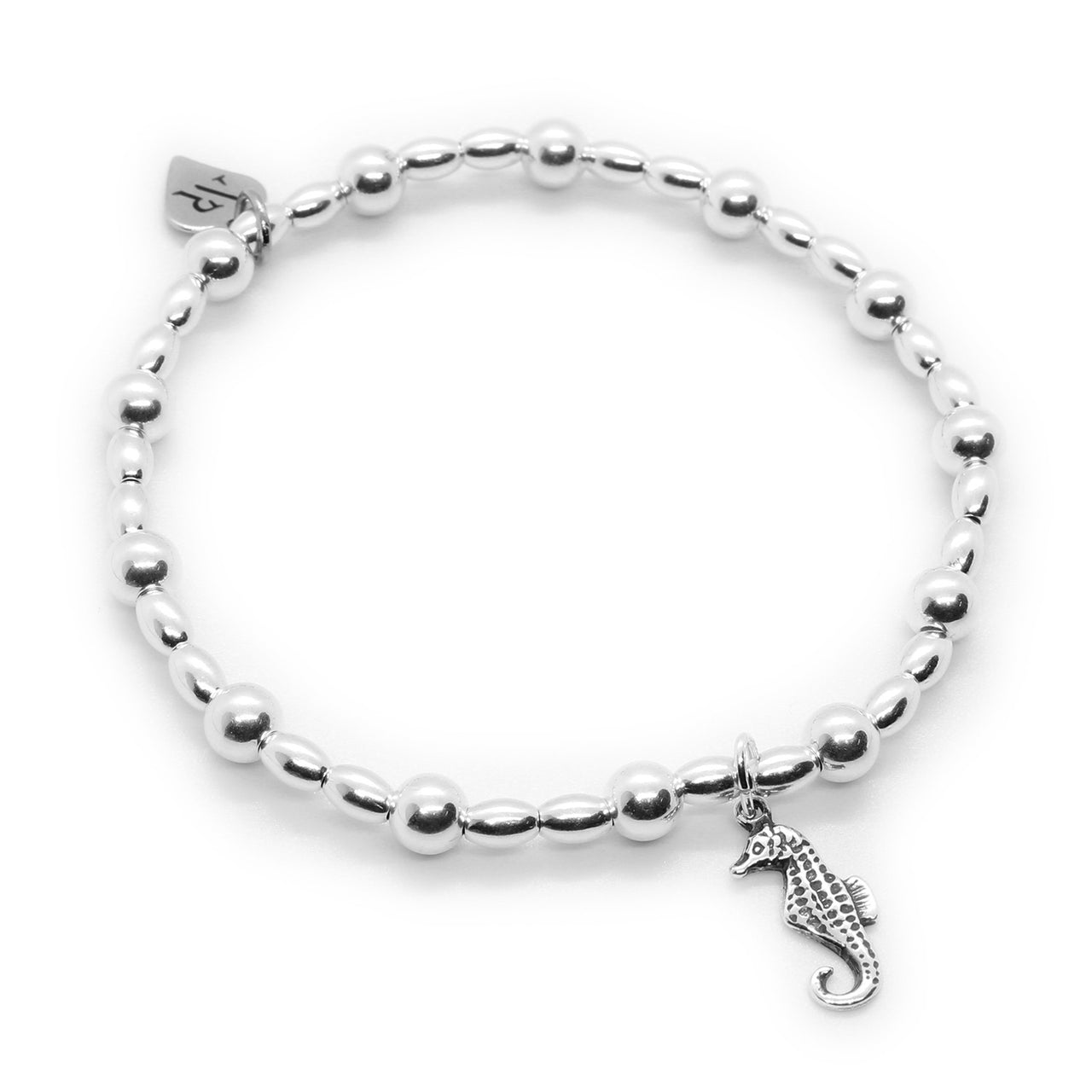 Sterling Silver Oval and Round Bead Seahorse Bracelet