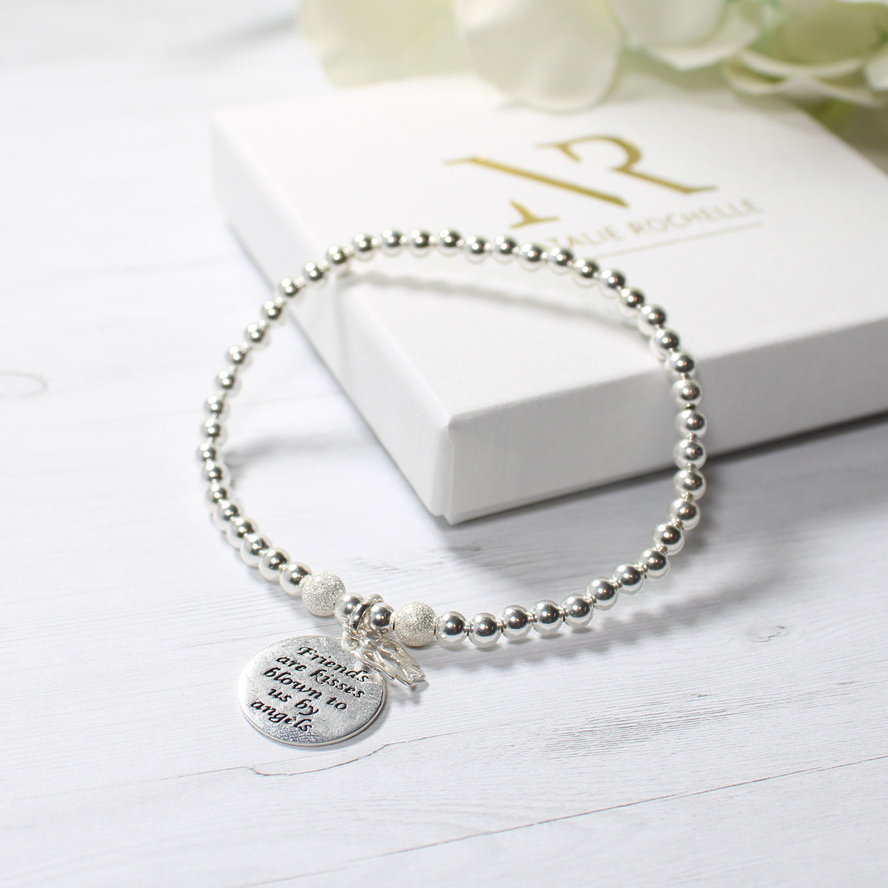 Sterling Silver Friendship Motto Bracelet with Angel Charm