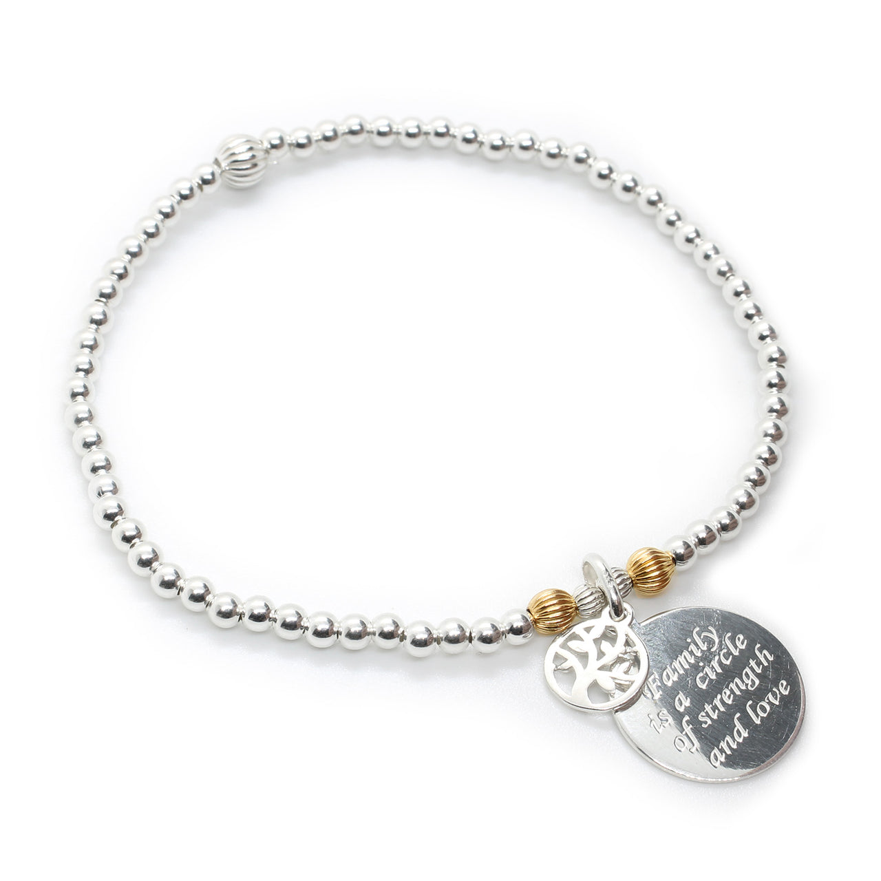 Sterling Silver Family Tree of Life Motto and Charm Bracelet