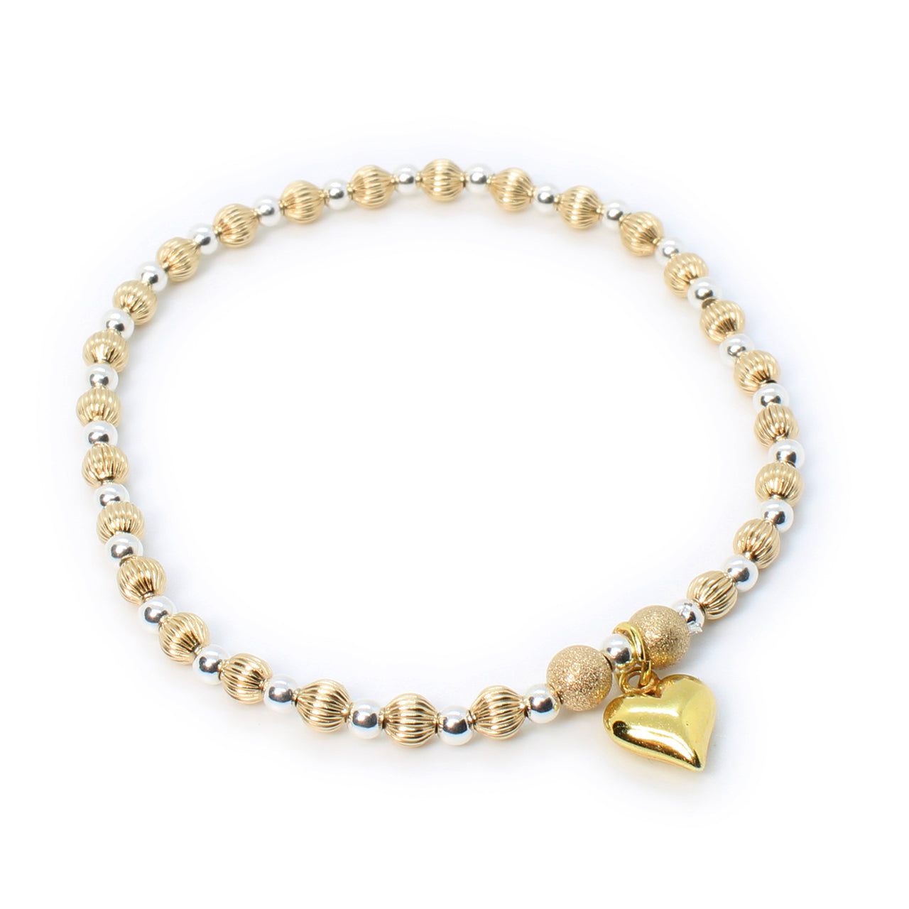 Sterling Silver and Gold Puff Heart Stacking Bracelet
