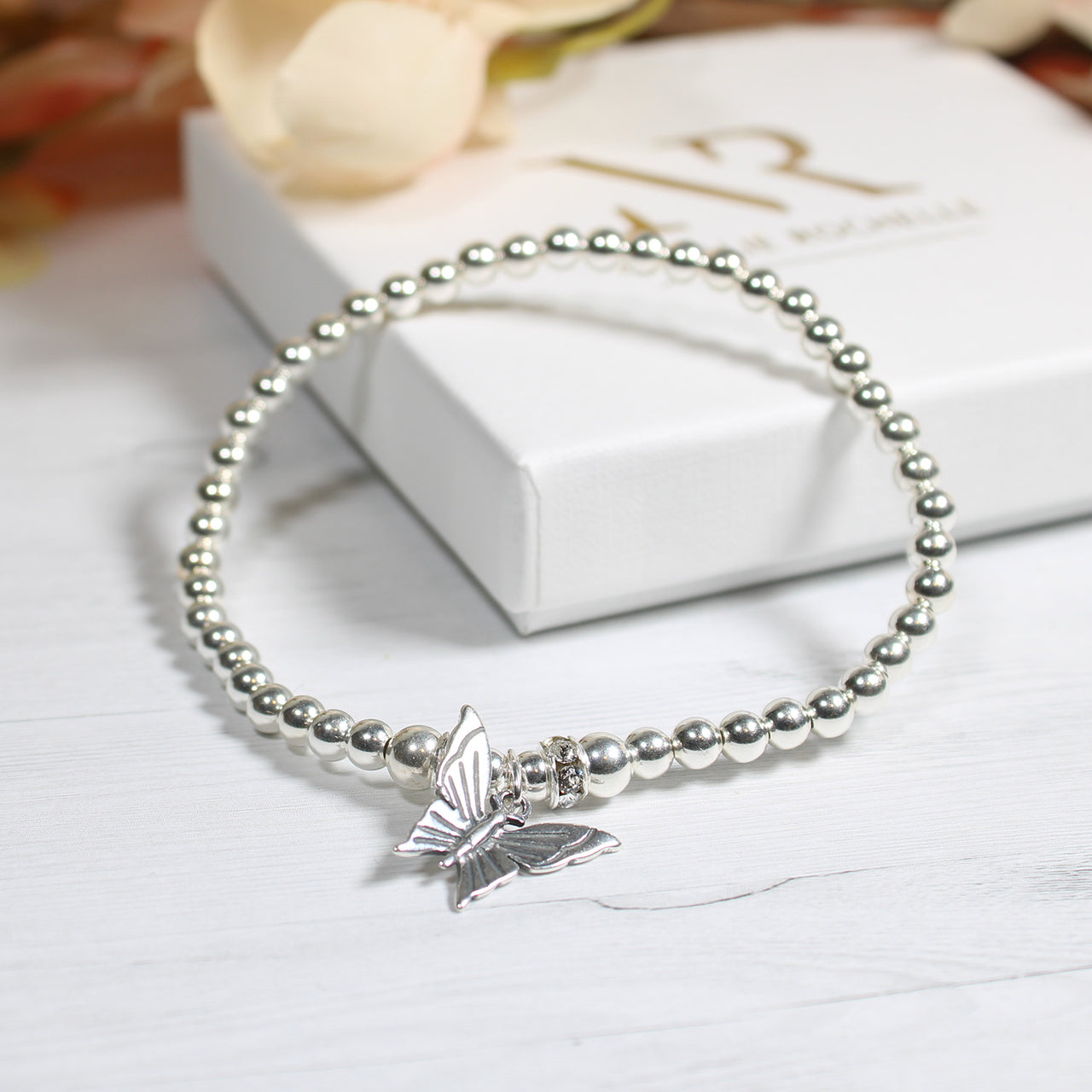 Butterfly Charm Sterling Silver Stacking Bracelet
