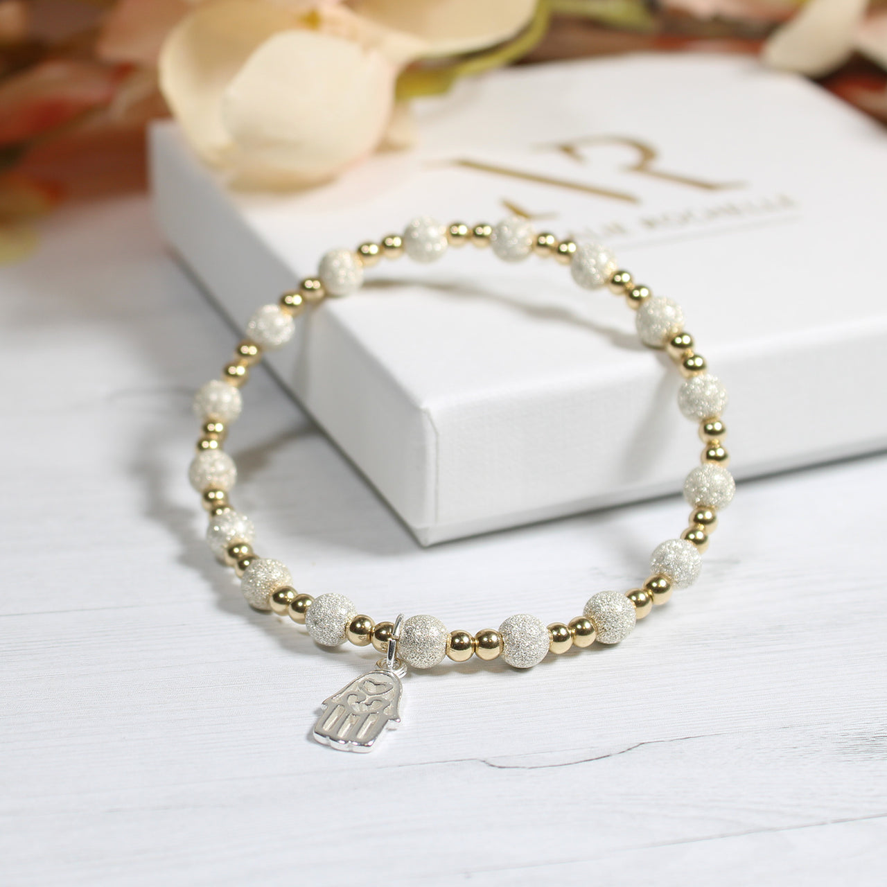 Hamza Charm Sterling Silver and Gold Stacking Bracelet