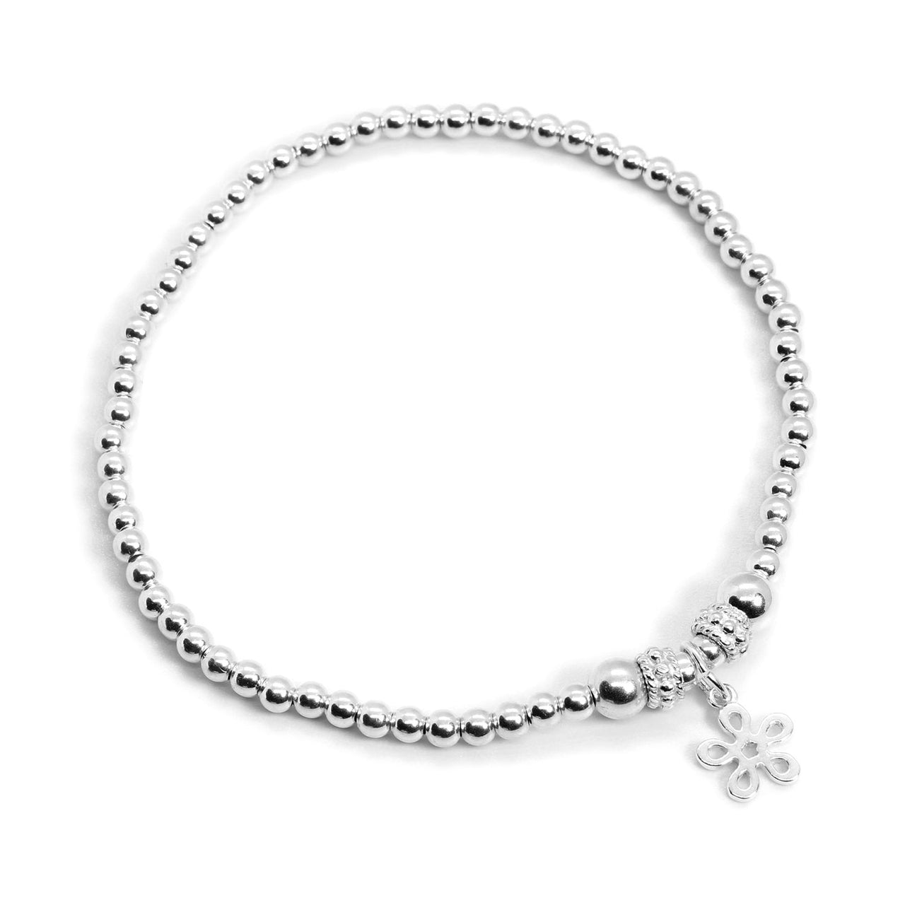 Daisy Charm Sterling Silver Stacking Bracelet