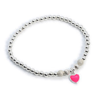 Thumbnail for Fuschia pink heart Charm Sterling Silver Stacking Bracelet