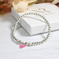 Thumbnail for Fuschia pink heart Charm Sterling Silver Stacking Bracelet
