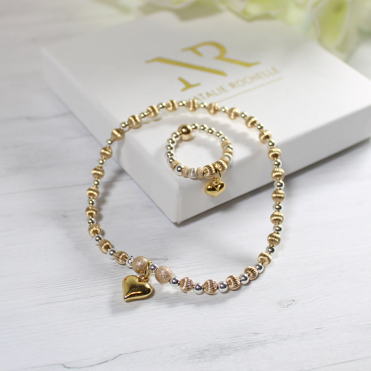 Gold and Sterling Silver Stacking Bracelet and Ring Set